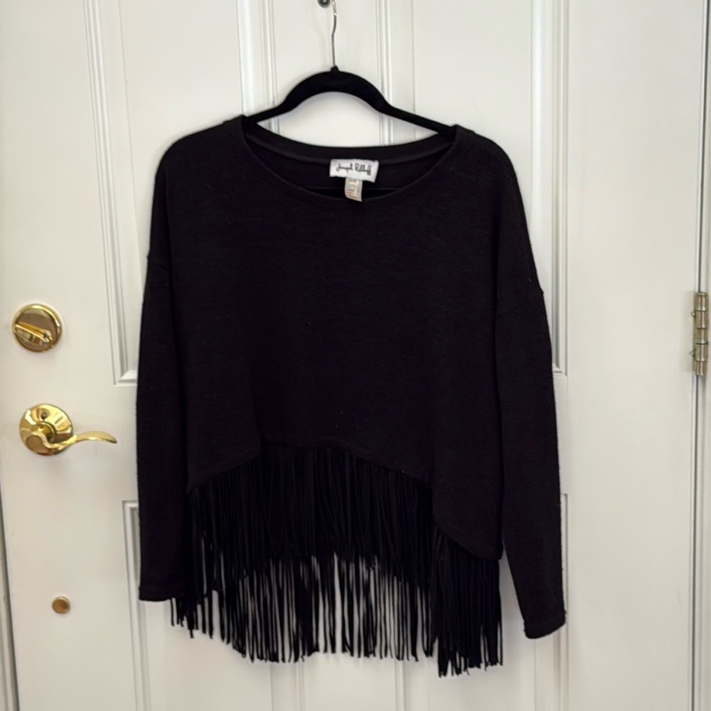 Black sweater with fringe trim